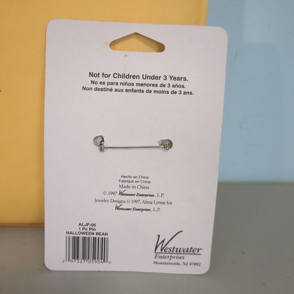 NEW Alma Lynne Halloween Jewelry Pin 1997 Dangle witch teddy bear vintage boo st - Picture 2 of 2